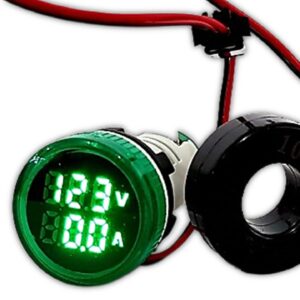 Sinaleiro Amperímetro e Voltímetro Digital PL-SVA Verde 22mm 50Vca A 500Vca com TC de 0,5 a 100A