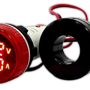 Sinaleiro Amperímetro e Voltímetro Digital PL-SVA Vermelho 22mm 50Vca A 500Vca com TC de 0,5 a 100A
