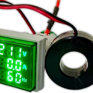 Sinaleiro Amperímetro, Voltímetro e Frequencímetro PL-SVAH – LED Verde, 50-500VCA, 0-100A, 0-99Hz